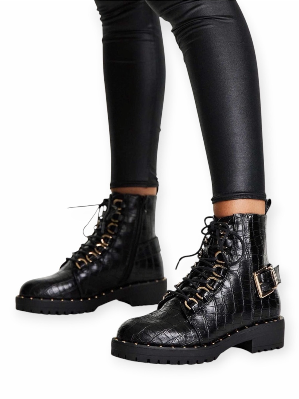 ASOS DESIGN Aura Lace Up Hiker Boots In Black Croc Size 9